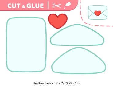 Cut and glue. Blue envelope with heart. Applique. Romance letter. Paper game. Cartoon. Isolated vector illustration eps 10
