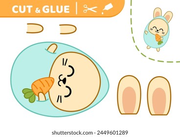 Cut and glue. Bunny in blue egg suit. Applique. Paper game. Cartoon. Isolated vector illustration eps 10