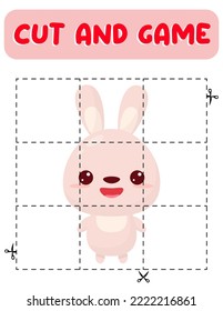 Cut and glue bunny. Educational children game, printable worksheet.Puzzles with animals