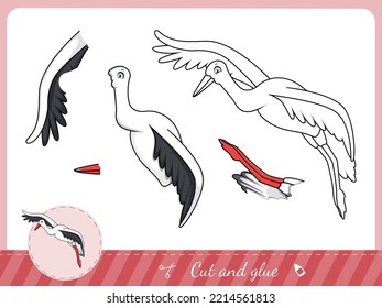 Cut And Glue A Cartoon Stork