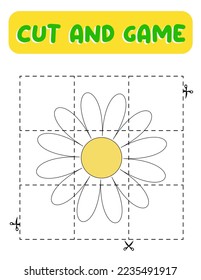 Cut and glue chamomile. Educational children game, printable worksheet.Puzzles with flower