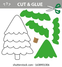 Cut and glue to create green Christmas tree. Use scissors and glue and restore the picture inside the contour.