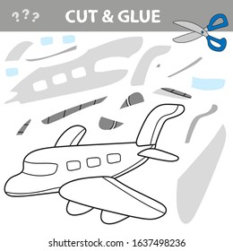 Cut and glue to create image of airplane - air transport. Educational game for children.