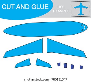 Cut and glue to create image of airplane (air transport). Educational game for children.