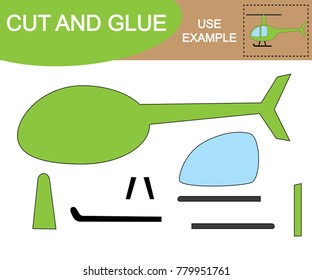 Cut and glue to create image of helicopter (air transport). Educational game for children.