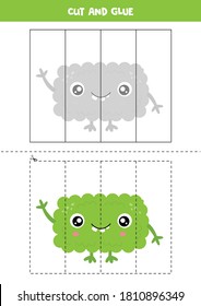 Cut and glue cute cartoon green monster. Educational game for kids. Learning to cut. Puzzle for children.