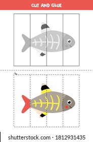 Cut and glue cute cartoon x ray fish. Educational game for kids. Learning to cut. Puzzle for children.