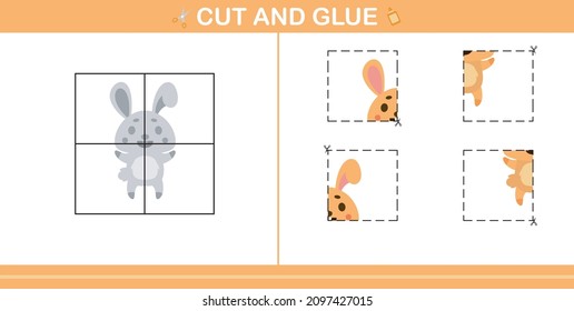 Cut and Glue of cute rabbit,education game for kids age 5 and 10 Year Old