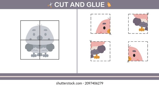 Cut and Glue of cute vulture,education game for kids age 5 and 10 Year Old