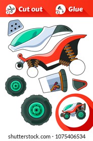 Cut and Glue is an educational game for kids. Red Explorer Vehicle Side View.
