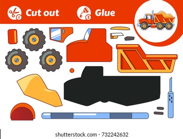 Cut & Glue - an educational game for kids. Orange Truck with a pile of sand Vector EPS10
