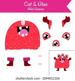Cut and Glue . Educational game for preschool children. Simple vector illustration.