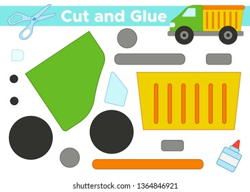 Cut and glue. Educational paper game. Vector truck. Use scissors and glue to create the image.