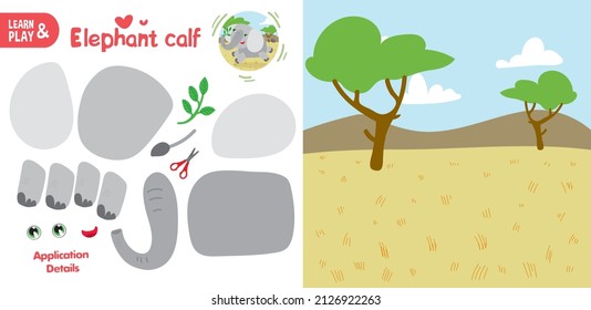 Cut Glue Elephant In Africa Children Paper Application Game