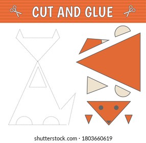 Cut and glue. A fox of geometric shapes. Children's game. Constructor, application.  Vector