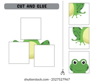 Cut and glue with a frog. An educational game for kindergarten. Vector illustration. Printable sheet