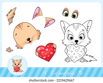 Cut and glue funny and cute kitten