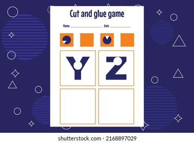 Cut and glue game for kids with Alphabet. Cutting practice for preschoolers. Education paper game for children
