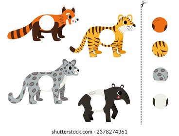 Cut and glue game for kids with Asian animals. Cutting practice for preschoolers. 