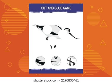 Cut and glue game for kids with birds. Cutting practice for preschoolers. Education worksheet.