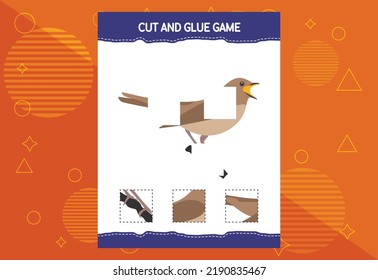 Cut and glue game for kids with birds. Cutting practice for preschoolers. Education worksheet.