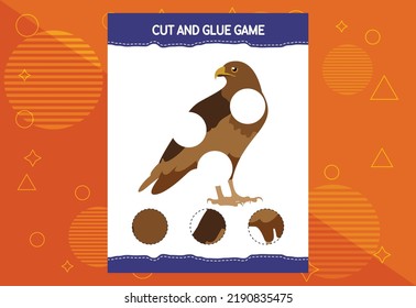 Cut and glue game for kids with birds. Cutting practice for preschoolers. Education worksheet.