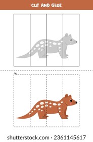 Cut and glue game for kids with cartoon tiger quoll. Cutting practice for preschoolers. 