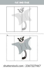 Cut and glue game for kids with cartoon sugar glider. Cutting practice for preschoolers. 