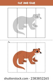 Cut and glue game for kids with cartoon brown otter. Cutting practice for preschoolers. 