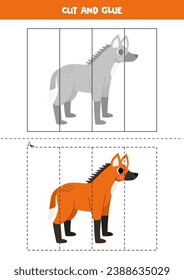 Cut and glue game for kids with cartoon maned wolf. Cutting practice for preschoolers. 