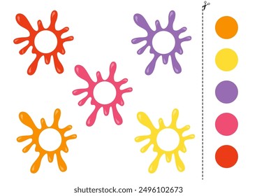 Cut and glue game for kids with cartoon colorful blobs. Cutting practice for preschoolers. 