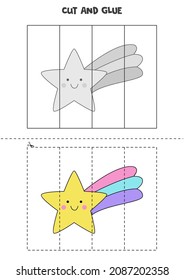 Cut and glue game for kids with cute star. Cutting practice for preschoolers. 