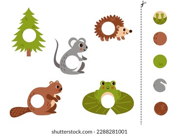 Cut and glue game for kids with cute woodland animals. Cutting practice for preschoolers. 