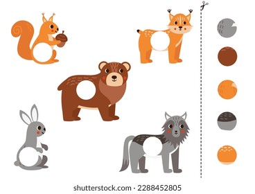 Cut and glue game for kids with cute woodland animals. Cutting practice for preschoolers. 