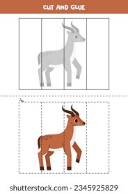 Cut and glue game for kids with cute antelope. Cutting practice for preschoolers. 