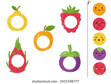 Cut and glue game for kids with cute fruits. Cutting practice for preschoolers.