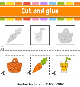 Cut and glue. Game for kids. Education developing worksheet. Color activity page. cartoon character.