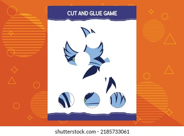 Cut and glue game for kids with fish. Cutting practice for preschoolers. Education worksheet.