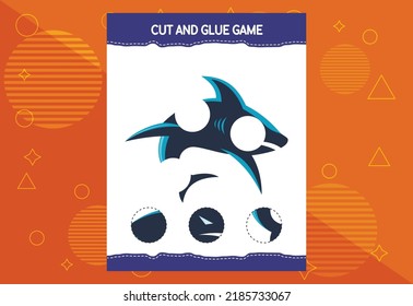 Cut and glue game for kids with fish. Cutting practice for preschoolers. Education worksheet.