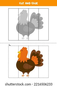 Cut and glue game for kids with Thanksgiving turkey. Cutting practice for preschoolers. 