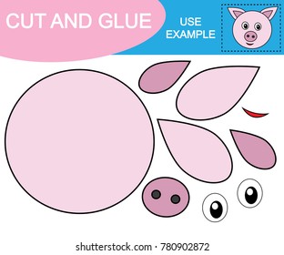 Cut and glue image of face of pig. Educational game for children. Vector illustration.