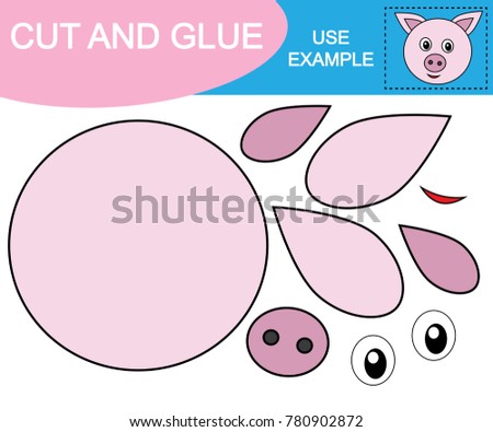 Cut and glue image of face of pig. Educational game for children. Vector illustration.