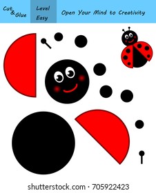 Cut and glue image for smart kids and children. Ladybug. Education game