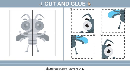 cut and glue insect education paper game for kindergarten and preschool cut and glue game for kids
