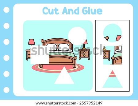 cut and glue for kids. beautiful bed. puzzle game .