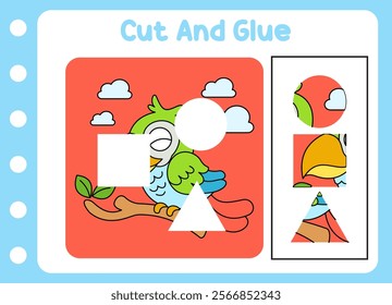 cut and glue for kids. cute bird. puzzle game .