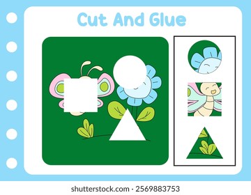 cut and glue for kids. cute butterfly. puzzle game .