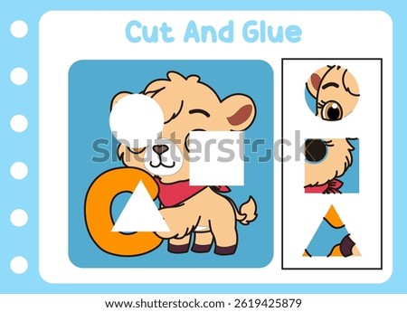 cut and glue for kids. cute camel. puzzle game .