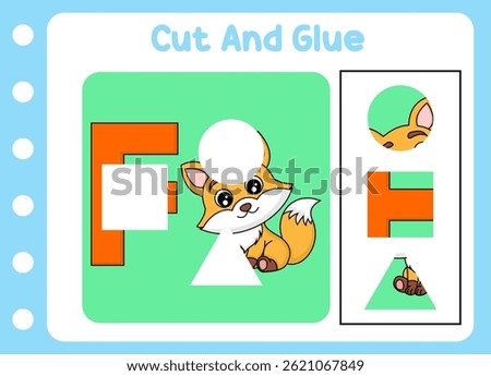cut and glue for kids. cute fox . puzzle education game .