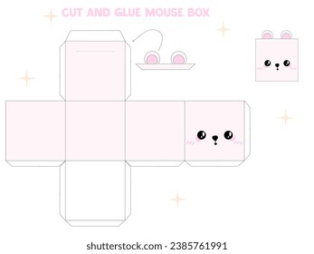 Cut and glue kids paper craft box. 3d active children game animal gift box. Cute Vector printable template education actives page with gaming puzzle.